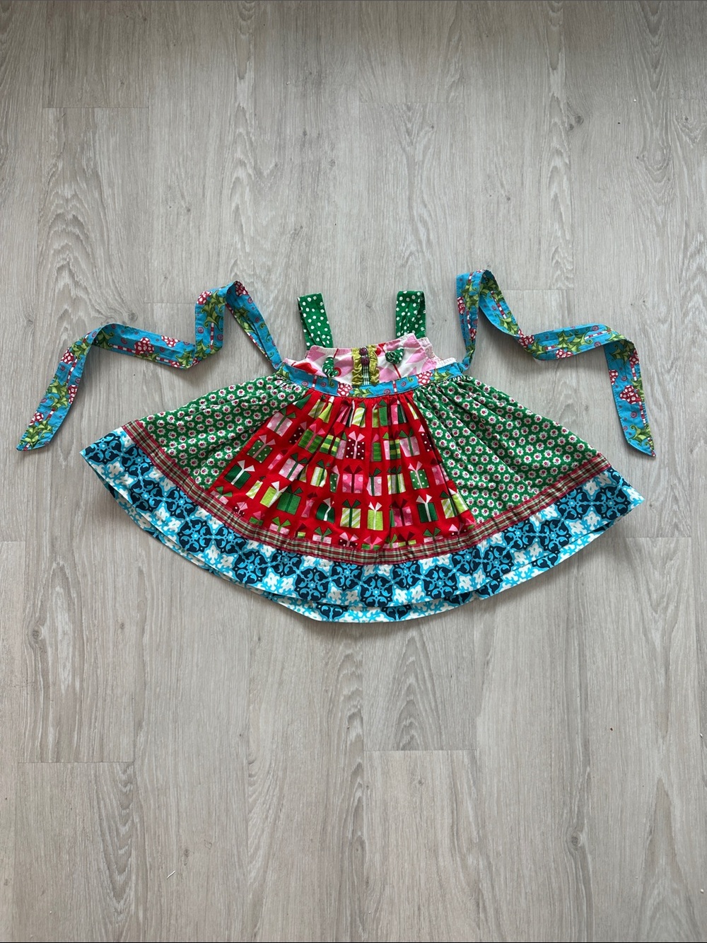 Matilda Jane Platinum Presents Knot Dress 18M Christmas Holiday Patchwork EUC